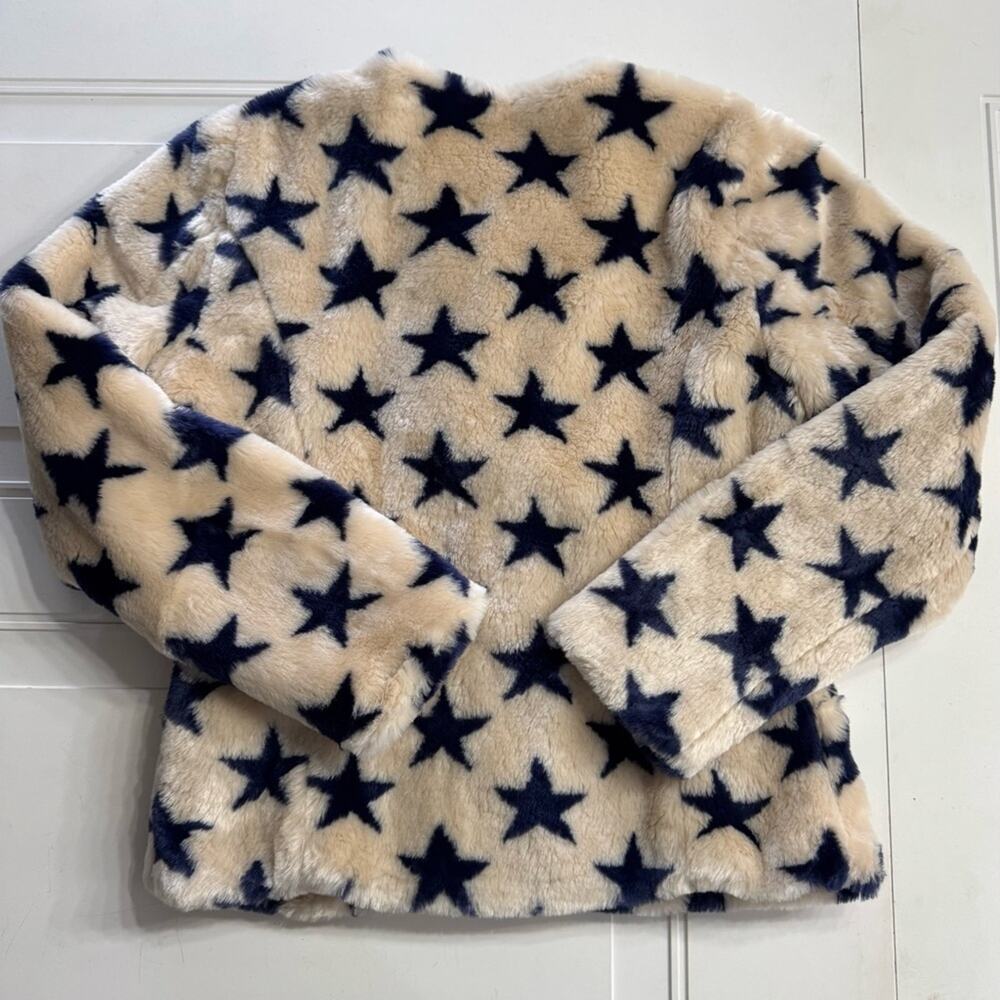 Chaser Womens Sz S Sherpa White Blue Star Jacket Plush Cozy Soft Coat - Picture 7 of 8